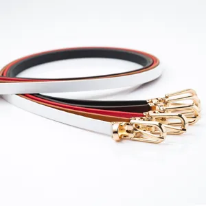 Ceinture fine en cuir PU pour femme multicolore robe pull accessoire boucle dorée