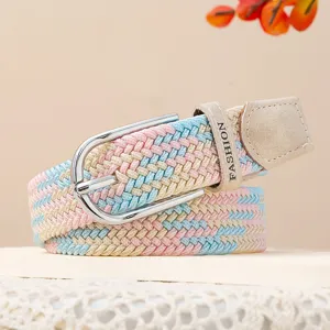 Ceinture élastique tressée pour femmes, ceinture extensible décontractée à boucle.