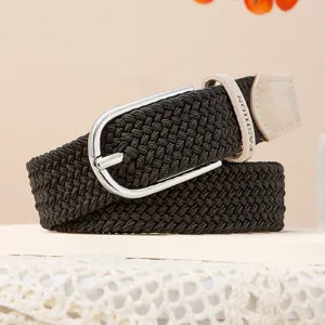 Ceinture élastique tressée pour femme avec boucle en métal ceinture de taille élégante