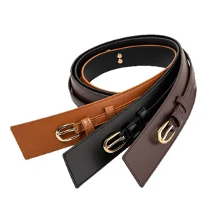 Cintura donna larga in pelle accessorio moda per abito set con fibbia in metallo dorata