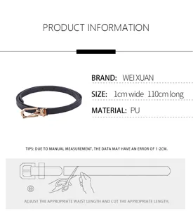 Vue détaillée de la fine ceinture en cuir PU pour femme avec boucle ardillon ajustable.