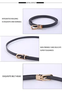 Ceinture fine en cuir PU pour femme avec boucle dorée, ceinture de taille polyvalente noire.