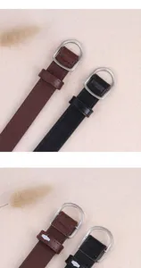 Cintura sottile in pelle da donna con fibbia ad anello D in metallo, design minimalista versatile.