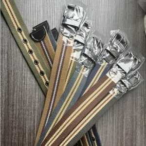 Women's Casual Striped Canvas Belt Fashion Fabric Waist Belt With Metal Pin Buckle For Jeans Ladies Dress Accessories