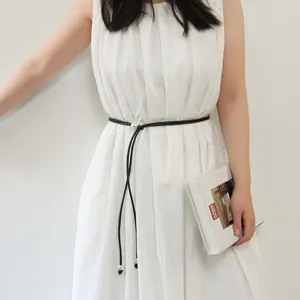 Cinturón fino de cuero para mujer, elegante correa de cintura con perlas para vestidos y camisas.