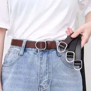 Cintura in pelle minimalista da donna, elegante fibbia in metallo, design senza fori.