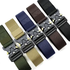 Tactical belt with quick release metal buckle, durable nylon canvas belt for outdoor sports daily wear.