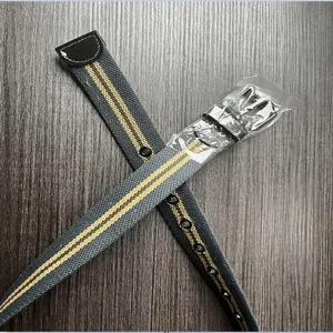 Women casual woven fabric belt with metal pin buckle and stylish stripe design detail view.