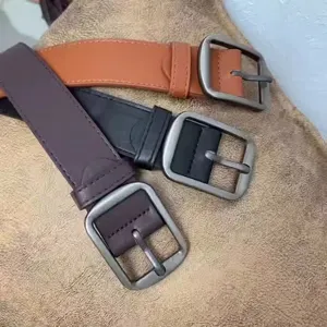 Unisex leather belt with metal pin buckle, trendy Korean fashion casual belt for youth.