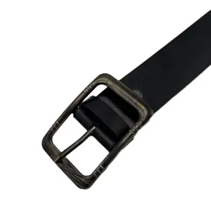Men's casual faux leather belt with vintage antique metal pin buckle minimalist black strap main image
