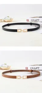 Ceinture fine pour femme élégante en cuir synthétique avec boucle métallique pour robe et manteau