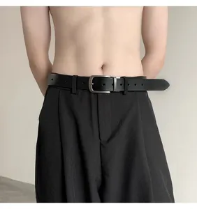 Men's Black Leather Belt with Metal Pin Buckle Business Casual Stylish Waist Accessory