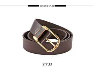 Men PU leather belt retro casual minimalist brown belt with gold buckle style detail