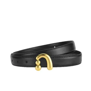 Ceinture femme élégante en cuir PU noir avec boucle dorée originale accessoire de mode
