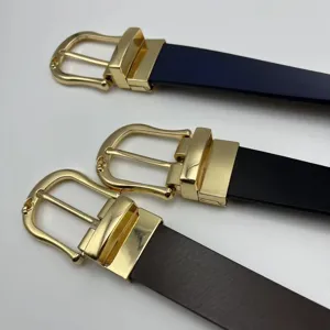 Ceinture en cuir décontractée pour hommes avec boucle ardillon dorée, sangle classique