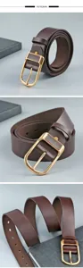 Men vintage PU leather belt casual minimalist waist belt with golden pin buckle jeans.