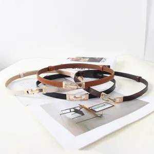 Ceinture Fine En Cuir PU Minimaliste Pour Femmes Élégante Bande De Taille Avec Boucle Ardillon En Alliage Géométrique Pour Robe Jupe Pull Manteau