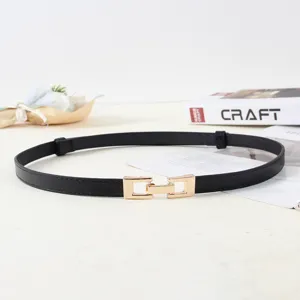 Élégant ceinture fine noire pour femme avec boucle métallique dorée pour robe manteau chic