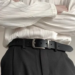 Men's Genuine Leather Belt Casual Business Pin Buckle Cowhide Waist Belt For Youth Fashion Metal Alloy Buckle Belt