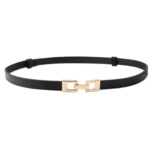 Ceinture fine noire avec boucle carrée dorée pour femme accessoire de taille élégant