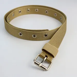 Ceinture en toile kaki pour femme ceinture tissée décontractée avec œillets métalliques
