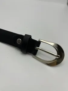 Ceinture fine noire pour femme en TPU avec boucle ardillon argentée, accessoire robe.