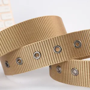 Durable multi-hole canvas belt for men and women, casual military style web belt with metal eyelets.