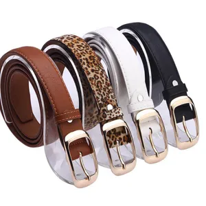 Women Vintage Retro Leopard Print PU Leather Belt Punk Western Style Carved Buckle Fashion Casual Waist Belt