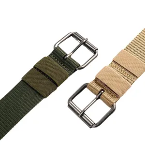 Men's tactical canvas belt with metal pin buckle, durable casual web belt for jeans.