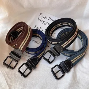 Women Casual Canvas Belt Striped Webbing Metal Pin Buckle Versatile Fashion Jeans Pants Waistband Daily Accessory