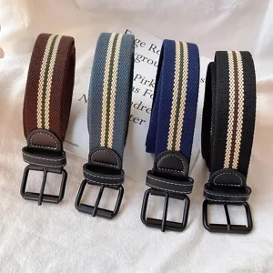 Korean style casual canvas belt with metal buckle, retro unisex design for jeans and trousers.
