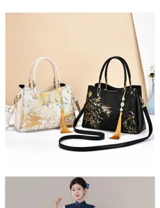 Chinese style bucket bag women handbag vintage golden bamboo pattern fashion tote cross body bag