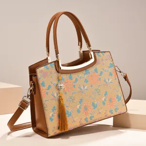 New Chinese Style Embroidery Large Capacity Tote Bag Women Commuting Vintage PU Leather Shoulder Underarm Bag