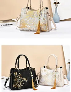 Chinese style bucket bag women handbag large capacity fashion tote shoulder bag chic