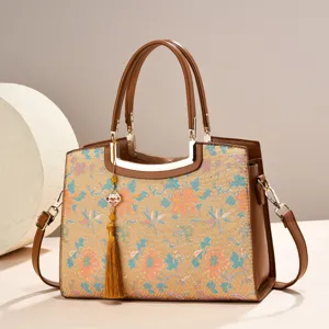 New Chinese style embroidered large capacity shoulder tote bag casual commuter handbag for women