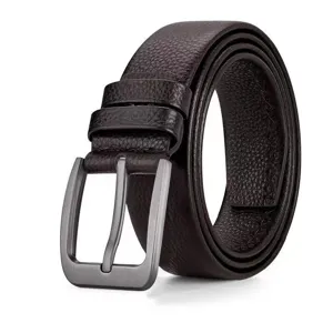 Men's leather belt with classic pin buckle, durable casual business brown waistband for men.