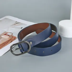 Vrouwen mode casual riem blauwe TPU lederen riem met vintage metalen gesp veelzijdig