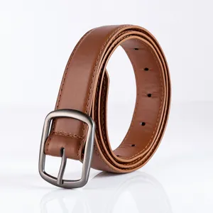 Classic brown leather belt for women with retro metal buckle stylish waist accessory