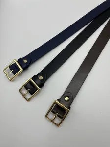 Vista dettagliata della sottile cintura in pelle da donna con fibbia dorata quadrata e rivetti.