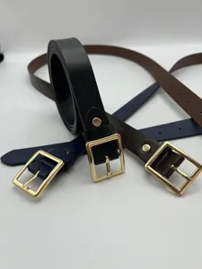 Cintura in pelle da donna con fibbia quadrata dorata elegante cintura casual quotidiana