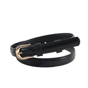 Ceinture en cuir noir pour femme avec boucle dorée, ceinture simple et élégante pour jeans.