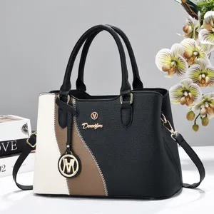 Color-block soft leather handbag for women, large capacity stylish shoulder bag daily tote.