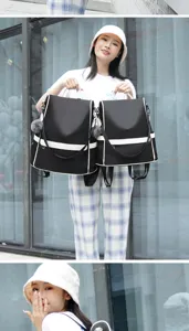 Stylish Women Oxford Cloth Backpack Casual Travel School Bag Black Contrast Stripe Daypack