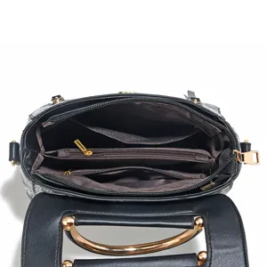 Black PU leather women handbag luxury crossbody shoulder bag with multi-layer inner pockets