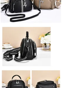 Women stylish leather shoulder bag crossbody bag with wide strap and chic chain pendant.