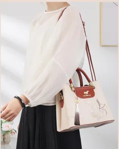 Chic embroidered Chinese style women handbag detailed closeup view, elegant commuting shoulder bag.