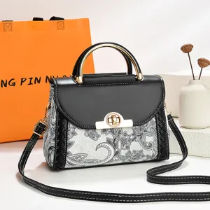 Borsa a Tracolla alla Moda da Donna in Pelle PU Patchwork Intrecciato Borsa a Mano con Stampa Paisley Vintage Manico Superiore