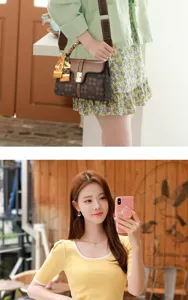 Chic brown checkered women shoulder bag with stylish strap and elegant metal clasp design.