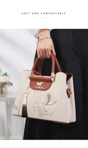 Chinese style embroidered handbag for women, elegant beige design with floral pattern and tassel.