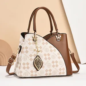 Bolso de Mano de Cuero PU para Mujer Bolso Tote de Ajedrez Retro Elegante Bolso Bandolera de Bloque de Color para Viajes Diarios